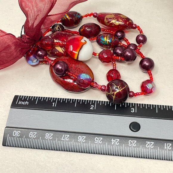 Red Stones Glass Lampwork Beads‎ Stretch Bracelet Set of 3 Valentines Gift Love - Picture 7 of 7